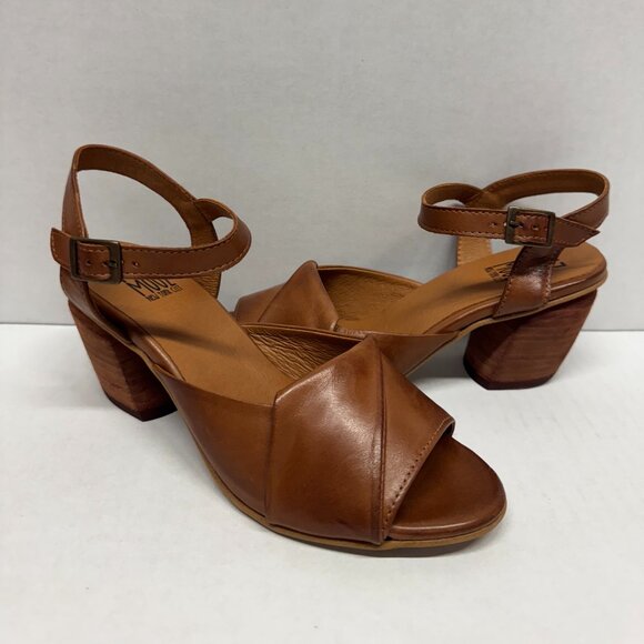 MIZ MOOZ WOMEN'S HEELED ANKLE STRAP BUCKLE SANDALS BRANDY 37EU / 7US # K-31 - Picture 1 of 3